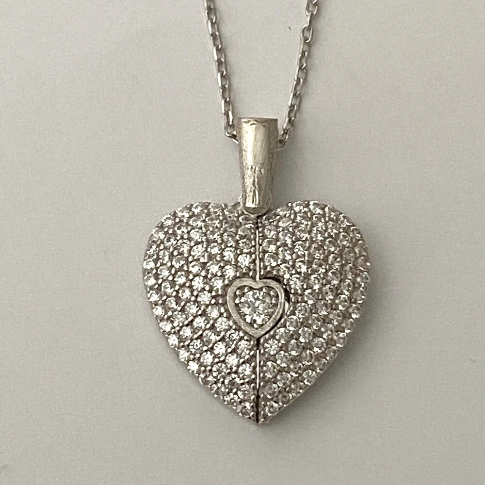 925 Silver double heart initial name cz necklace